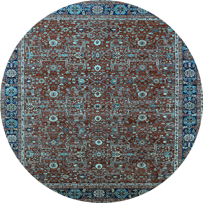 Round Machine Washable Oriental Light Blue Traditional Rug, wshurb2367lblu