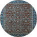 Round Machine Washable Oriental Light Blue Traditional Rug, wshurb2367lblu