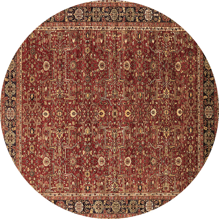 Round Oriental Brown Traditional Rug, urb2367brn