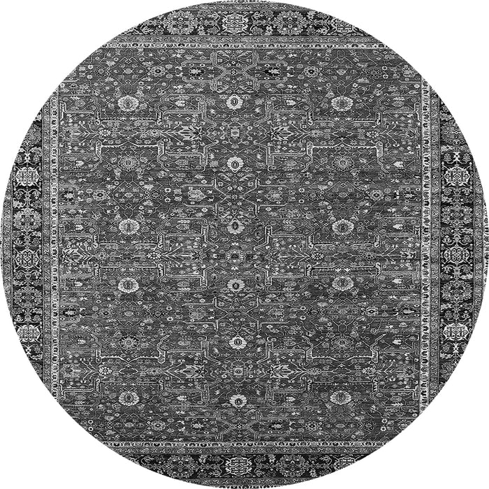 Round Machine Washable Oriental Gray Traditional Rug, wshurb2367gry
