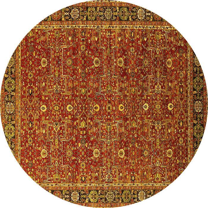 Round Oriental Yellow Traditional Rug, urb2367yw