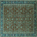 Square Oriental Turquoise Traditional Rug, urb2367turq