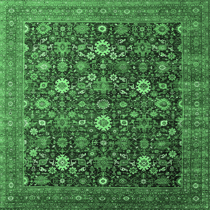 Square Machine Washable Oriental Emerald Green Industrial Area Rugs, wshurb2368emgrn