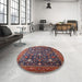Round Machine Washable Industrial Modern Rosy Pink Rug in a Office, wshurb2368