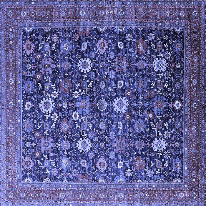 Square Machine Washable Oriental Blue Industrial Rug, wshurb2368blu