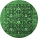 Round Machine Washable Oriental Emerald Green Industrial Area Rugs, wshurb2368emgrn