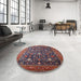 Round Mid-Century Modern Pink Oriental Rug in a Office, urb2368