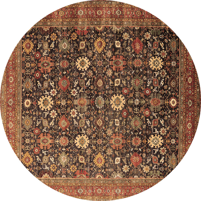Round Machine Washable Oriental Brown Industrial Rug, wshurb2368brn