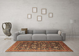 Machine Washable Oriental Brown Industrial Rug in a Living Room,, wshurb2368brn