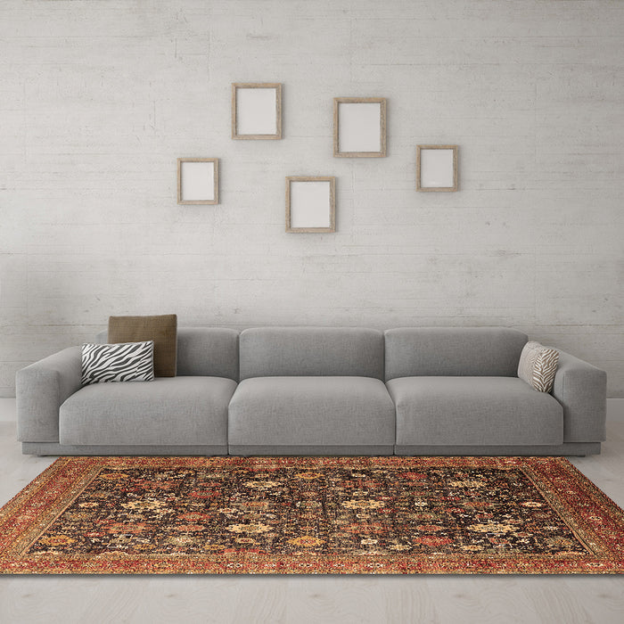 Machine Washable Oriental Brown Industrial Rug in a Living Room,, wshurb2368brn