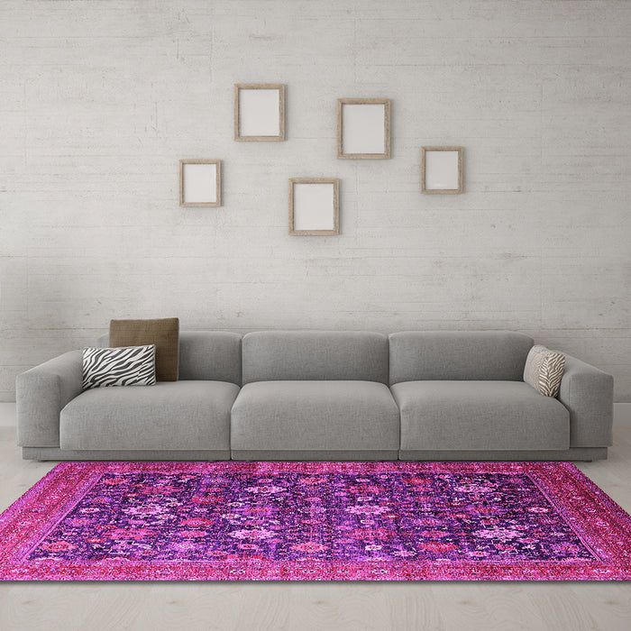 Machine Washable Oriental Pink Industrial Rug in a Living Room, wshurb2368pnk
