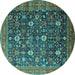 Round Oriental Turquoise Industrial Rug, urb2368turq