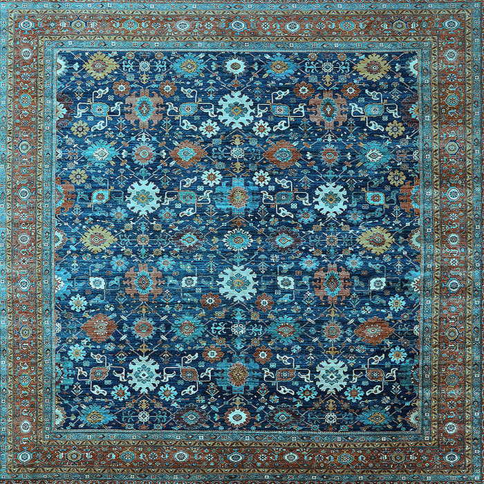 Square Machine Washable Oriental Light Blue Industrial Rug, wshurb2368lblu