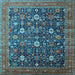 Square Machine Washable Oriental Light Blue Industrial Rug, wshurb2368lblu