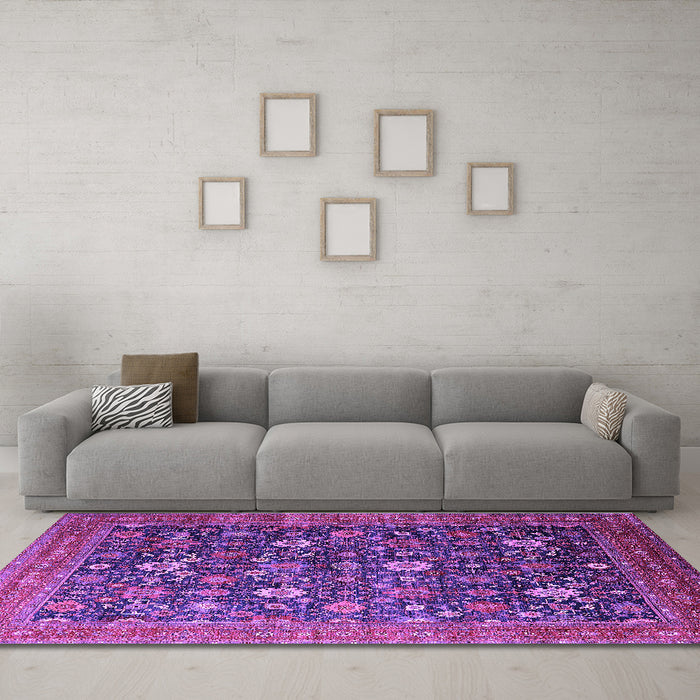 Machine Washable Oriental Purple Industrial Area Rugs in a Living Room, wshurb2368pur