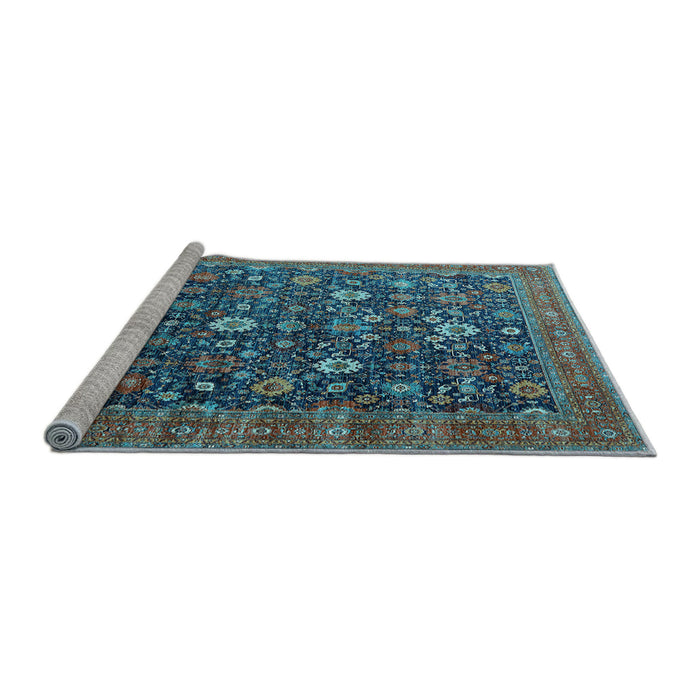 Sideview of Machine Washable Oriental Light Blue Industrial Rug, wshurb2368lblu