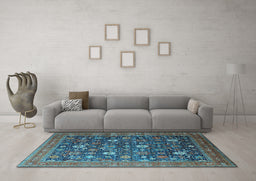 Machine Washable Oriental Light Blue Industrial Rug in a Living Room, wshurb2368lblu