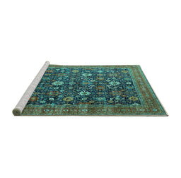 Sideview of Machine Washable Oriental Turquoise Industrial Area Rugs, wshurb2368turq