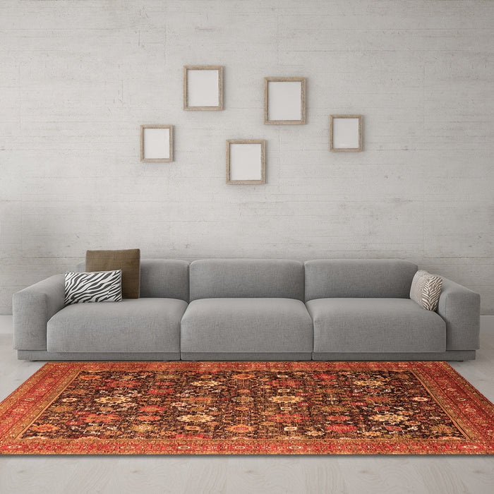 Machine Washable Oriental Orange Industrial Area Rugs in a Living Room, wshurb2368org
