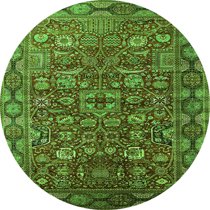 Round Oriental Green Traditional Rug, urb2369grn