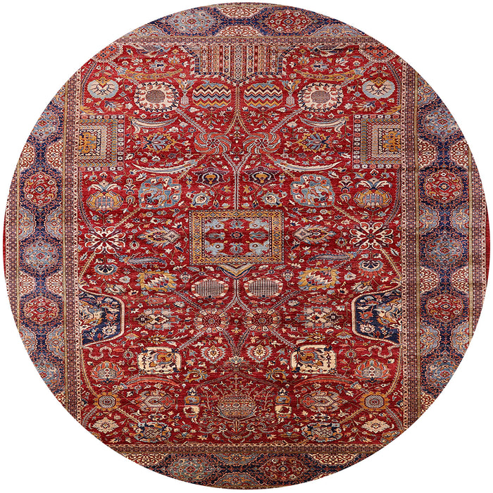 Round Mid-Century Modern Red Oriental Rug, urb2369