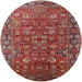 Round Mid-Century Modern Red Oriental Rug, urb2369
