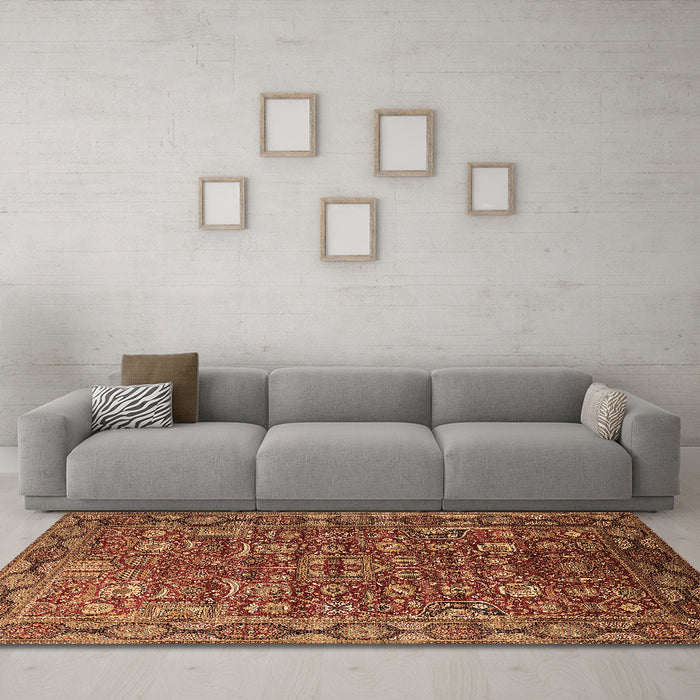 Machine Washable Oriental Brown Traditional Rug in a Living Room,, wshurb2369brn