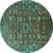 Round Machine Washable Oriental Turquoise Traditional Area Rugs, wshurb2369turq