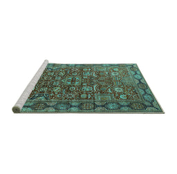 Sideview of Machine Washable Oriental Turquoise Traditional Area Rugs, wshurb2369turq