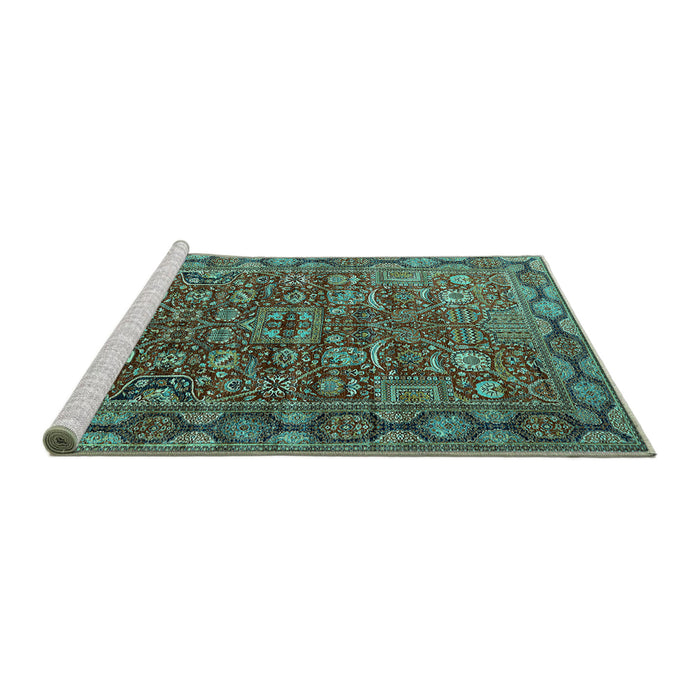 Sideview of Machine Washable Oriental Turquoise Traditional Area Rugs, wshurb2369turq