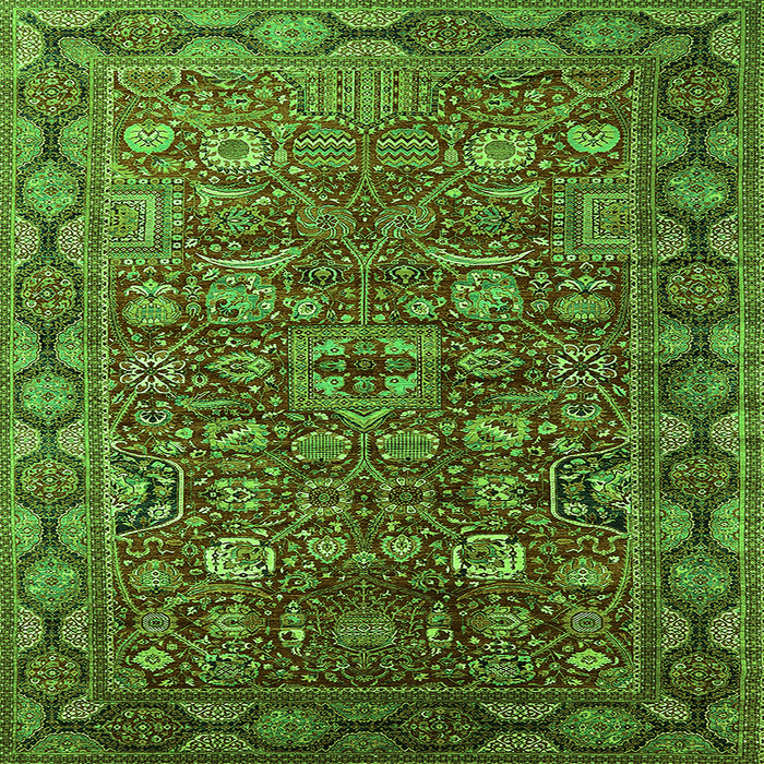 Square Machine Washable Oriental Green Traditional Area Rugs, wshurb2369grn