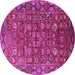 Round Machine Washable Oriental Pink Traditional Rug, wshurb2369pnk