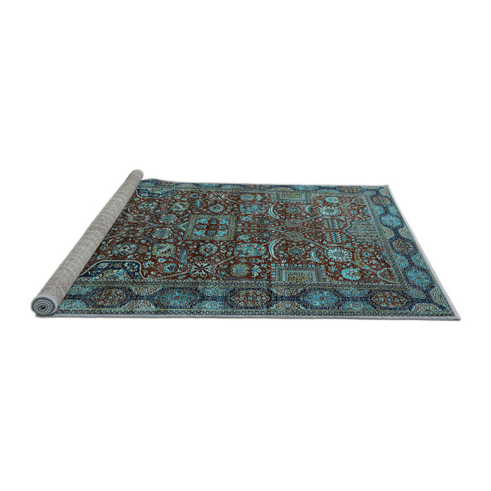 Sideview of Machine Washable Oriental Light Blue Traditional Rug, wshurb2369lblu
