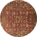 Round Machine Washable Oriental Brown Traditional Rug, wshurb2369brn