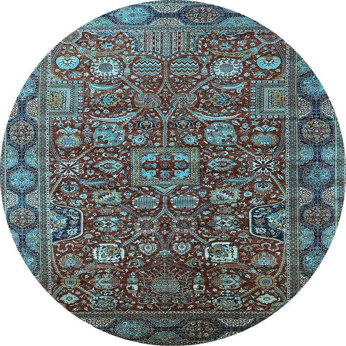 Round Oriental Light Blue Traditional Rug, urb2369lblu