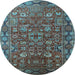 Round Oriental Light Blue Traditional Rug, urb2369lblu