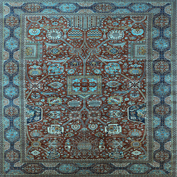 Square Machine Washable Oriental Light Blue Traditional Rug, wshurb2369lblu