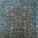 Square Machine Washable Oriental Light Blue Traditional Rug, wshurb2369lblu