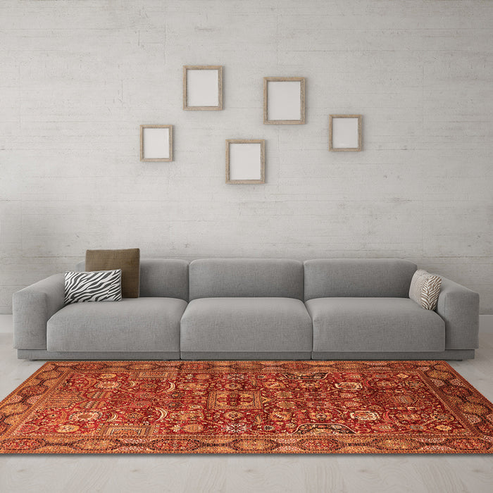 Machine Washable Oriental Orange Traditional Area Rugs in a Living Room, wshurb2369org