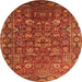 Round Machine Washable Oriental Orange Traditional Area Rugs, wshurb2369org