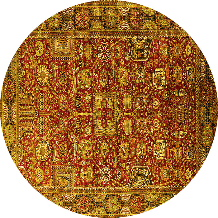 Round Oriental Yellow Traditional Rug, urb2369yw