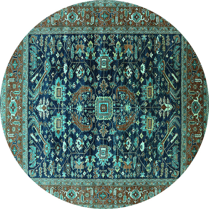 Round Oriental Turquoise Industrial Rug, urb2370turq