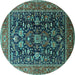 Round Oriental Turquoise Industrial Rug, urb2370turq