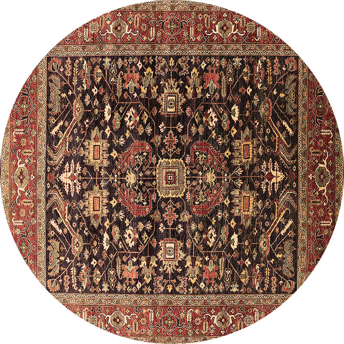 Round Oriental Brown Industrial Rug, urb2370brn