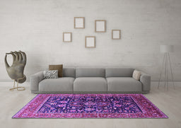 Machine Washable Oriental Purple Industrial Area Rugs in a Living Room, wshurb2370pur