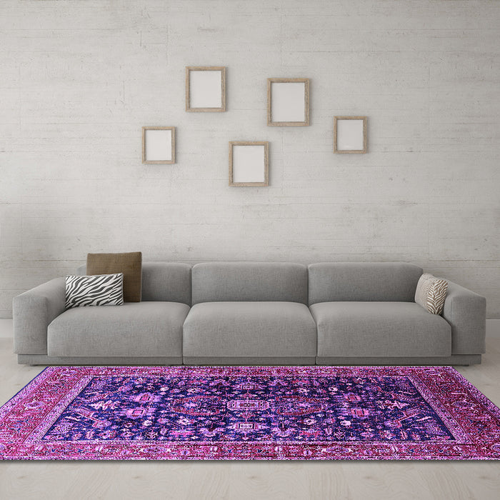 Machine Washable Oriental Purple Industrial Area Rugs in a Living Room, wshurb2370pur