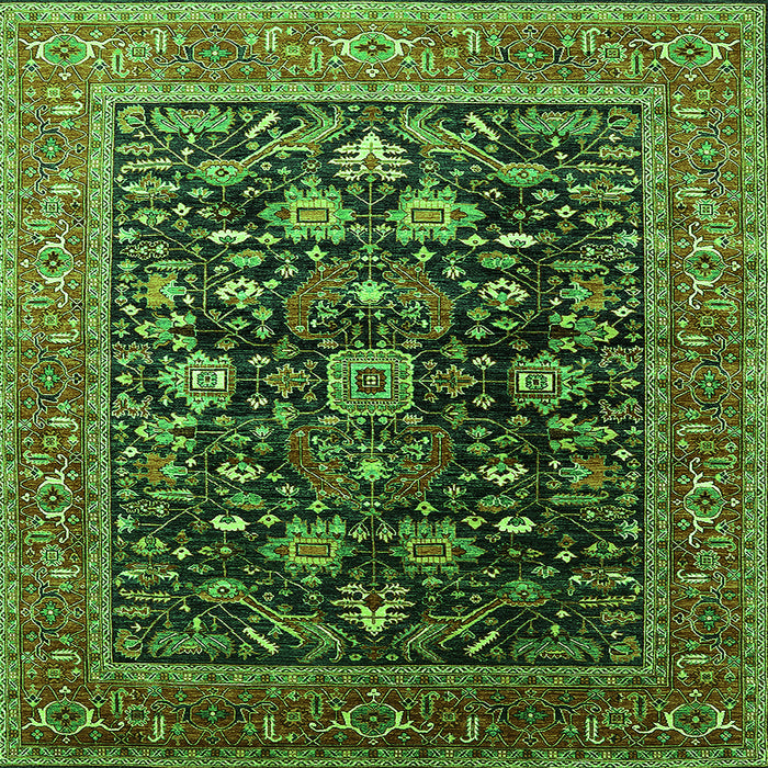Square Machine Washable Oriental Green Industrial Area Rugs, wshurb2370grn