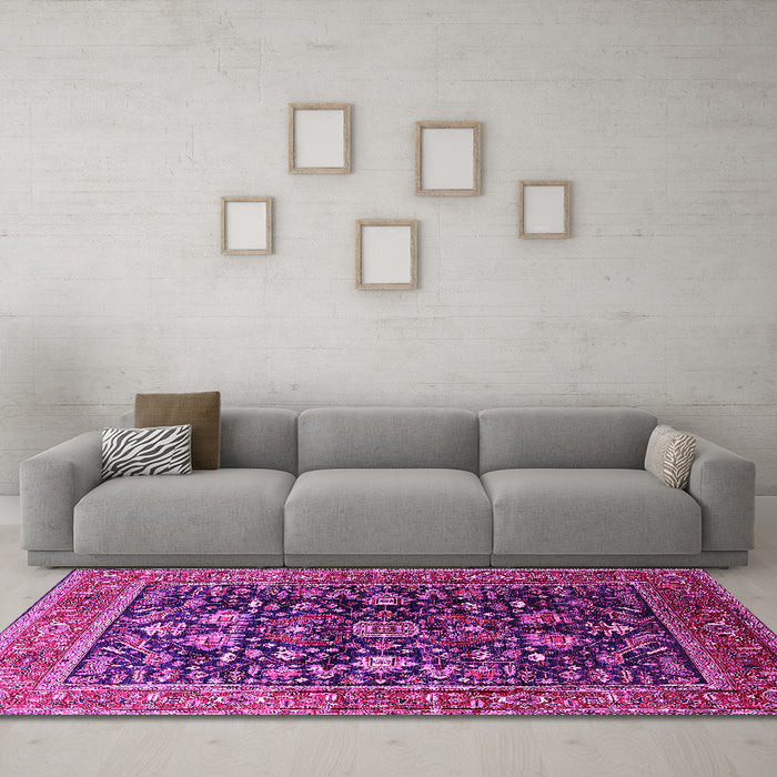 Machine Washable Oriental Pink Industrial Rug in a Living Room, wshurb2370pnk