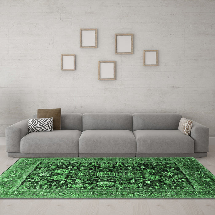 Machine Washable Oriental Emerald Green Industrial Area Rugs in a Living Room,, wshurb2370emgrn