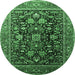 Round Oriental Emerald Green Industrial Rug, urb2370emgrn